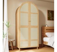Yihomfy Armoire Chambre Adulte en Rotin 2 Portes 179 x 80 x 50 cm, Grande Armoire Penderie avec Tringle et Tiroirs, Meuble de Rangement Moderne en Bois pour Chambre à Coucher, Dressing et Entrée