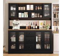 Yihomfy Buffet Cuisine Armoire Haute 150×40×173 cm, LED RGB, Prises 2AC+2USB, 6 Portes Acrylique, 3 Tiroirs, pour Cuisine et Salle à Manger, Noir