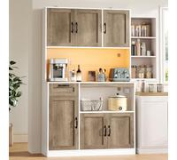 Yihomfy Buffet Cuisine Haut 110×40×180 cm, LED RGB, Prises 2AC+2USB, 6 Portes, 1 Tiroir, Plan de Travail 40 kg, Bois Vintage, Cuisine, Salle à Manger