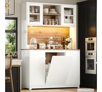 Yihomfy Buffet Cuisine Haut 180cm Blanc, Buffet Haut avec Portes Acryliques et LED App Control, Buffet Cuisine Rangement avec Étagère à Verres, Meuble Buffet pour Cuisine Salon ou Bureau