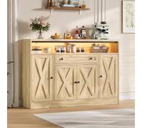 Yihomfy Buffet Salle à Manger avec LED RGB 140 × 35 × 95 cm, Meuble de Rangement pour Cuisine et Salon, Bahut Sideboard à 4 Portes de Grange avec Tiroir et Étagères, Meuble Cuisine Buffet Bas en MDF