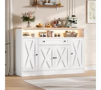 Yihomfy Buffet Salle à Manger avec LED RGB 140 × 35 × 95 cm, Meuble de Rangement pour Cuisine et Salon, Bahut Sideboard à 4 Portes de Grange avec Tiroir et Étagères, Meuble Cuisine Buffet Bas en MDF