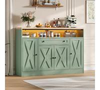 Yihomfy Buffet Salle à Manger avec LED RGB 140 × 35 × 95 cm, Meuble de Rangement pour Cuisine et Salon, Bahut Sideboard à 4 Portes de Grange avec Tiroir et Étagères, Meuble Cuisine Buffet Bas en MDF