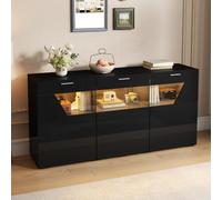 Yihomfy Buffet Salle A Manger LED 3 Portes Vitrees, Meuble De Rangement Bahut Buffet Salon Cuisine, Vaisselier Meuble Bas Design Moderne en Bois Blanc en Panneau De Particules 160 x 38 x 78 cm