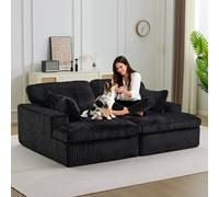 Yihomfy Canapé Compressé,Large Canape lit 1 Places canapé Nuage,Moderne Canapé Sol, 2 Coussins,Velours Côtelé Chaise Longue, Boneless Cloud Sofa pour Chambre, Salon, sans Installation,Noir