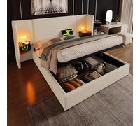 Yihomfy Lit Coffre 180 X 200, lit double 180×200 avec coussins souples et dossier capitonné,lampe de lecture et charge USB Type-C,cadre métallique avec 4 tiroirs,Cadre de Lit 180x200 avec et rangement