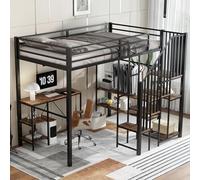 Yihomfy Lit Mezzanine 1 Place 120x200, Lit Superposé Enfant avec Échelle d’Angle et Portant à Vêtements, Bureau et Étagères, Structure Métal Renforcée, Protection Antichute, sans Matelas, Noir-B