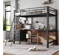 Yihomfy Lit Mezzanine 90x200 cm avec Bureau en L, 3 Étagères et 3 Tiroirs, Barrières de Sécurité, échelles et Sommier à Lattes en Métal - pour Enfant et Adolescents, sans Matelas (Noir-D, 90×200 CM)