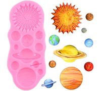 YIHUOMOLDS Moule en silicone planètes Terre Lune Moules à fondant Soleil Vénus Saturne Mars Uranus Jupiter Moule pour décoration de gâteaux sur le thème de l'espace Décoration de cupcakes Chocolat