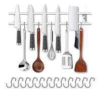 YIIYIIN Porte-couteaux magnétique de 45,7 cm pour montage mural - Bandes magnétiques avec 12 crochets - En acier inoxydable 304 - Barre magnétique murale pour couteaux - Porte-ustensiles de cuisine