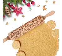 YIJEE Rouleau à pâtisserie gaufré de Noël - Avec motif 3D en bois - Pour enfants - Flocons de neige et élan - Accessoire de pâtisserie pour biscuits de Noël, biscuits, fondant - Cadeau idéal
