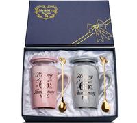 YIKILYLIFE Cadeau 65 Ans de Mariage, Cadeau 65 Ans de Mariage Tasse pour Couple, 2Pcs 14oz Marbre Céramique Amoureux Mug Cadeau pour Parents, Grands-Parents, avec Couvercle, Cartes, Coffrets