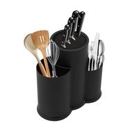yikmid Bloc à couteaux 3 en 1 sans couteau, porte-couteaux rond universel avec fentes, support de rangement multifonction en plastique, porte-couverts adapté à tous les couteaux de cuisine, noir