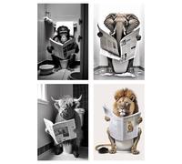 YILANJIN Posters Décoratifs, 4 PCS Images Décoratives d'Animaux de Salle de Bain, Noir et Blanc Mignon Image Animal, Tableau sur Toile Noir et Blanc pour Chambre à Coucher, Toilettes, Salon (21×30 cm)
