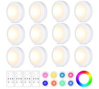 Yiliaw Lot de 12 palets lumineux LED avec télécommande, 16 couleurs changeantes, lumières sous armoire, veilleuses à piles avec variateur d'intensité et minuterie pour placard, chambre à coucher,