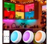 Yiliaw Lot de 3 palets lumineux LED avec télécommande, 16 couleurs changeantes, lumières sous armoire, lumières à piles, veilleuse avec variateur d'intensité et minuterie pour placard, chambre à