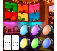 Yiliaw Lot de 6 palets lumineux LED avec télécommande, 16 couleurs changeantes, lumières sous armoire, lumières à piles, veilleuse avec variateur d'intensité et minuterie pour placard, chambre à