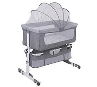 YIMING 3 in 1 Berceau Cododo avec Matelas et Moustiquaire, Hauteur en Réglable, Lit Bébé Cododo pour Les Bébés de 1 à 36 Mois, Cododo Mobile Chambre Bébé (92×57×(70-87) cm, C) Gris