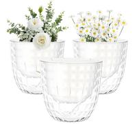 Yimomoyi Lot de 3 Jardinière Design Diamant 16 cm, Pots de Fleurs en Plastique avec Système d'Arrosage Automatique par Réservoir, Décoration Balcon Moderne pour Plantes Vertes -Blanc