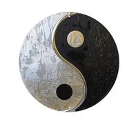 Yin Yang - Plaque ronde en métal doré et noir - Art abstrait rétro - Décoration murale vintage pour maison, bar, café, affiche en métal - 20,3 x 20,3 cm