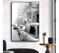 Yinaa Animal drôle alpaga affiche lama dans un taxi de la ville de New York rétro toile peintures photo pour salle à manger décor 30x40cmx1pcs sans cadre