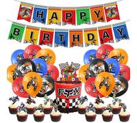 YINcrinx 36PCS Motocross Theme Birthday Party Decoration, Motorcycle Theme Ballon Set, Happy Birthday Banner, Cake Decoration, DIY Cake Birthday Party