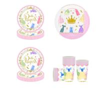 YINcrinx Vaisselle de fête pour princesse,comprenant assiettes en papier,gobelets,nappes et serviettes,adaptée aux anniversaires d'enfants et aux fêtes de naissance,pour un maximum de 20 invités