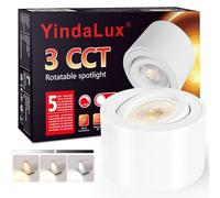 YindaLux 3CCT Spots de Plafond Blanc, Extra Plat & Pivotant à 30°, Ø80x50mm Spot plafonnier en Aluminium, 5W 500LM Spot en Saillie Orientable, Dimmable Module LED 230V Inclus