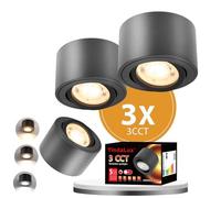 YindaLux 3x 3CCT Spots de Plafond Noir - Extra plat & pivotant à 38° - Ø80x50mm - Spot en saillie Orientable - 5W 500LM - Dimmable Module LED 230V Inclus - Aluminium LED Plafonnier Spot