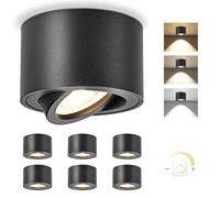 YindaLux 6x 3CCT Spots de Plafond Noir - Extra plat & pivotant à 30° - Ø80x50mm - Spot en saillie Orientable - 5W 500LM - Dimmable Module LED 230V Inclus - Aluminium LED Plafonnier Spot