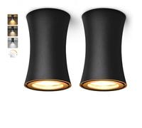 YindaLux LED Spot en Saillie Noir, Ø64x100mm Spots de Plafond Dimmable 3000K/4000K/6500K, IP44 Spot Salle de Bain incluse 5W 550LM 230V Module LED, Aluminium Plafonnier Spot 2 Pièces