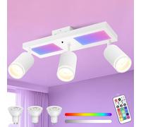 YindaLux Plafonnier LED 3 Spots avec Télécommande, RGB 25W 2850LM Spots de Plafond GU10 Orientable, Blanc Plafonnier Spot avec Lueur Inférieure 10W+3x5W GU10 pour Salon Cuisine Chambre
