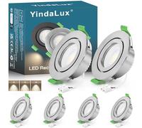 YindaLux Spot led encastrable 230V 4000K 5W IP65 Spots Salle de bain 68mm Trou Spots de plafond Rond plat Spot encastrable pour salle de bain salon, Nickel brossé, Lot de 6, Non dimmable