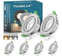YindaLux Spot led encastrable 230V IP65 Dimmable 2700K/4000K/6000K 5W Spot Salle de bain 68mm Trou Spots de plafond Rond plat LED Spots pour salle de bain salon, Nickel brossé, Lot de 6