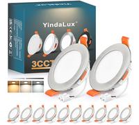YindaLux Spot LED Encastrable 68mm 5W 550LM Spots de plafond IP44 Spot salle de bain, Blanc Chaud 3000K Blanc Neutre 4000K Blanc Froid 6000K Réglable, Trou Φ65-75mm, AC220-240V, Lot de 12, Nickel