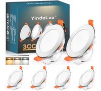 YindaLux Spot LED Encastrable Extra Plat 5W 550LM Spots de plafond IP44 Spot salle de bain, Blanc Chaud 2700K Blanc Neutre 4000K Blanc Froid 6000K Réglable, Trou Φ65-75mm, AC220-240V, Lot de 6, Chrome