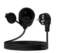 YINGAYOU Rallonge Schuko Cable Courte 16A 250V Câble D'extension Schuko Court Coudée 2 AC Prise IP44 pour Utilisation Extérieure ou Intérieure (Noir, 3 m)