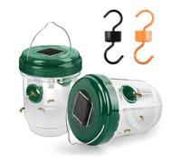 yingd Lot de 2 pièges à guêpes d'extérieur à suspendre, réutilisables et imperméables avec lumière LED, pièges à frelons efficaces à énergie solaire pour jardin, cour, vert, orange