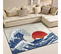 YINGD Tapis de sol Kanagawa motif vague japonais, 60 x 90 cm, en flanelle douce, antidérapant, rectangulaire, pour salon, entrée, chambre à coucher, chambre d'enfant