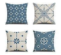 Yingeen Lot de 4 Housses de Coussins 35x35cm Bleu Beige Hiver Coussin Canape Decoration Soft Carré Taie Oreiller Housse Coussin Canapé Lit pour Chambres Deco J-3422