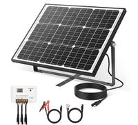 Yinleader Panneau solaire monocristallin 50 W 12 V kit complet avec | Régulateur de charge PWM, bornes crocodiles SAE et cosses à anneau inclus. Idéal pour batterie de voiture, camping-car
