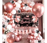 YinQin Lot de 80 ballons de fête d'anniversaire avec fond photo, bannière en tissu rose doré pour anniversaire, décoration de ballons d'anniversaire à paillettes pour fille et femme