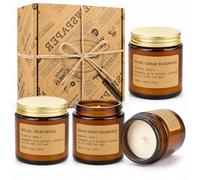 YINUO LIGHT Coffret Bougies Parfumées, 4 x 100g Bougies en Cire de Soja en Verre Ambré, Rose, Cèdre Teck, Patchouli Ambre & Pamplemousse Doux, Cadeau Femme Maman Anniversaire Noël