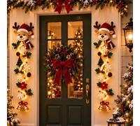 yiokeo Décoration de Noël Lumineuse à Suspendre, Décoration de Porte Noël Lumière Chaude, Père Noël Bonhomme de Neige Renne, Suspension Noël pour Porte Mur Fenêtre Cheminée (2PCS*B)