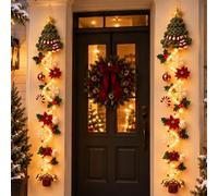 yiokeo Décoration de Noël Lumineuse à Suspendre, Décoration de Porte Noël Lumière Chaude, Père Noël Bonhomme de Neige Renne, Suspension Noël pour Porte Mur Fenêtre Cheminée (2PCS*D)