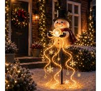 yiokeo Snowman Magic Fountain - Flowing Snowflake LED Christmas Garden Light, Solar Cascading Snowman Gardens Stakes Light, for Lawn Pathway Front Yard and Holiday Outdoor Decoration (A*1)