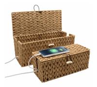 Yiomxhi 2 Pièces Boîte de Rangement pour Câbles avec Fentes Ouvertes, Boîte de Gestion des Cordon avec Couvercle, Boîte Cache Câbles Fil Multiprise pour Bureau Organiser