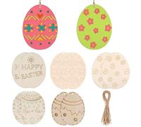 YIPFEN 10 pièces Grands Œufs de Pâques à Peindre, Ornements en Bois, Kit de Décoration, Bricolage de Pâques, Ensemble de Suspensions de Pendentifs, Lapins, Poules (17 x 13 cm)