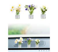 YIPFEN Lot de 3 Mini Vases Fleurs Artificielles Auto-Adhésifs pour Tableau de Bord Voiture | Décoration Intérieur Tournesol, Jasmin Blanc & Violet Élégante