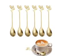 YIPFEN Lot de 6 Petites Cuillères à Café Dorées, Design Feuille en Acier Inoxydable, Mini Cuillères à Dessert Élégantes pour Thé Expresso